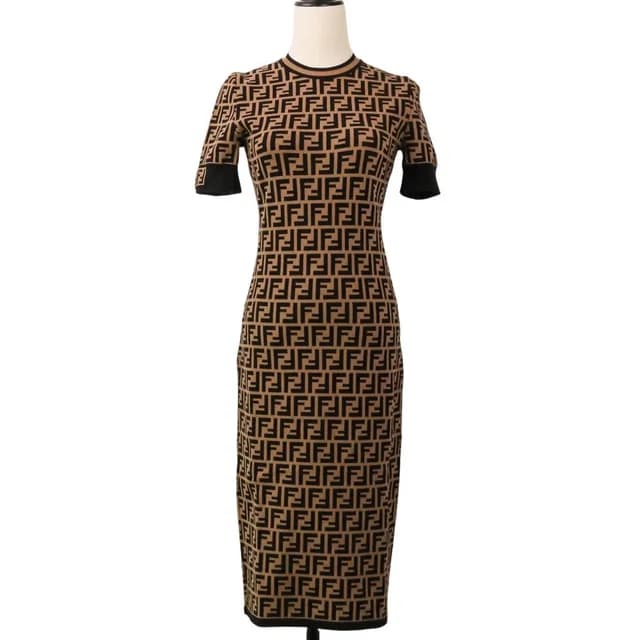 Fendi Zucca Jacquard Jersey Knit Dress Long 36 Brown Black in Black from The Reluxe, photo 1 of 1