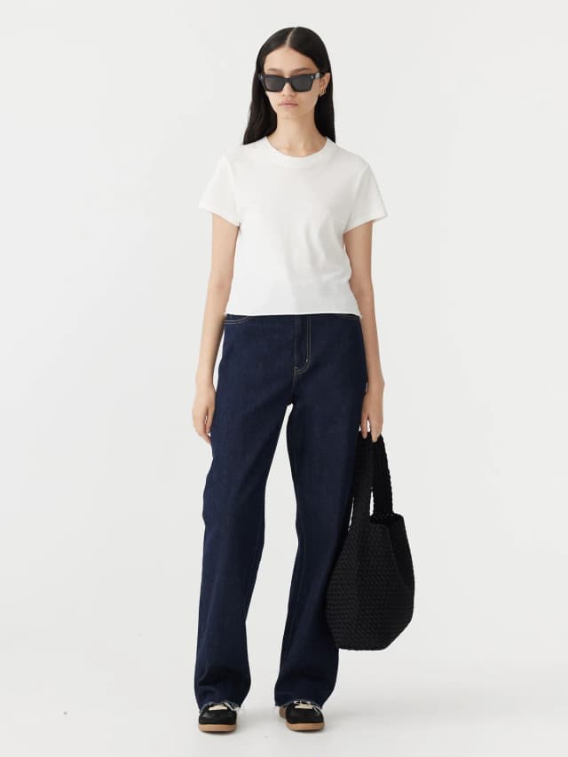 bassike High Rise Straight Leg Jean, image 1 of 1 from bassike