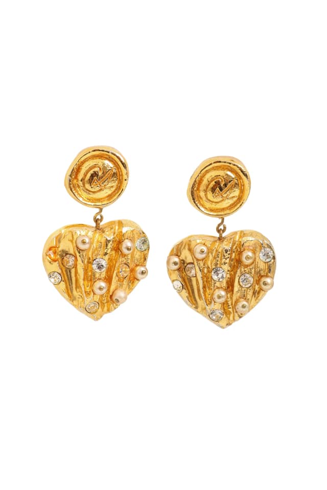Christian Lacroix Sculpted Crystal Pearl Heart Earrings in Resin from Recess LA, photo 1 of 1