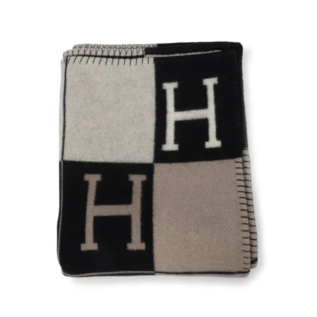 Hermès Ecru & Noir Wool & Cashmere Avalon III Throw Blanket in Black Cashmere from Blue Spinach, photo 1 of 1