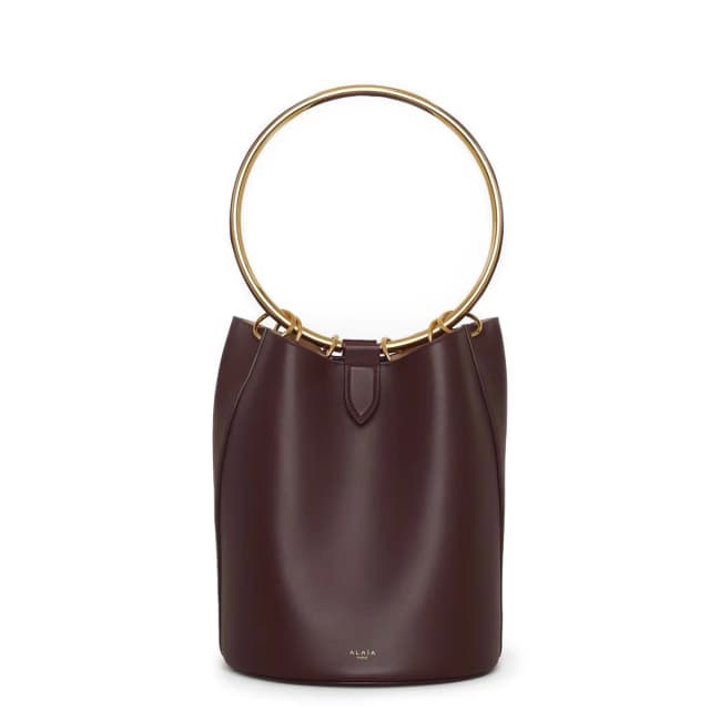 Alaïa Ring Bucket Bag Large Calf, Chocolate Burgundy, image 1 of 1 from Cultstatus