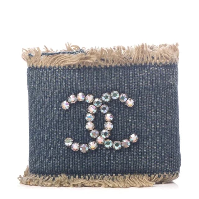 Chanel 01p Denim CC Crystal Logo Cuff Bracelet in Denim from Bagriculture, photo 1 of 1