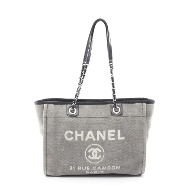 Chanel Tote Bag Deauville Gray White Black Canvas 2-Way Chain MM in Black Canvas from The Reluxe, photo 1 of 1