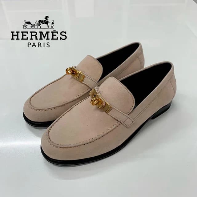 Hermès Destin Suede Kelly Loafers Pink Beige in Beige Suede from The Reluxe, photo 1 of 1