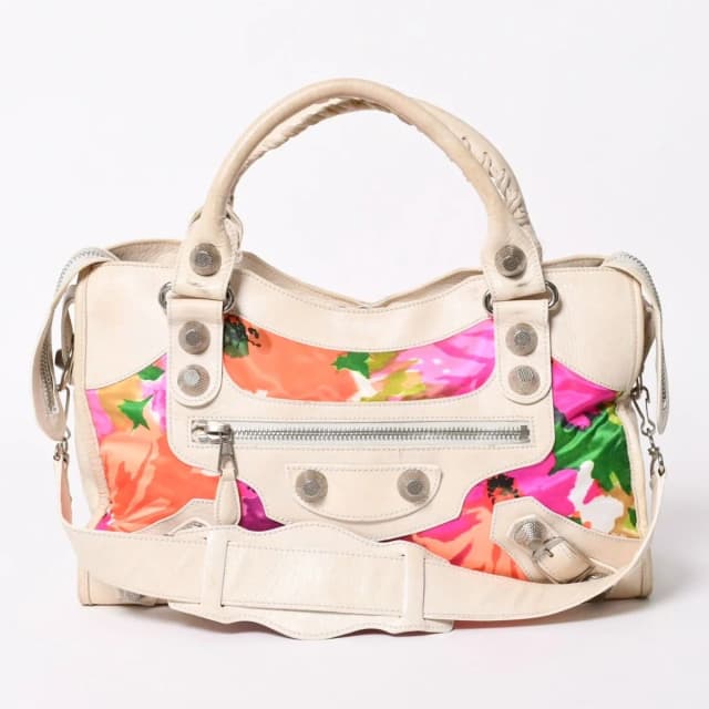 Balenciaga the Giant City Shoulder Bag Leather White Multicolor Floral Pattern in White Leather from The Reluxe, photo 1 of 1
