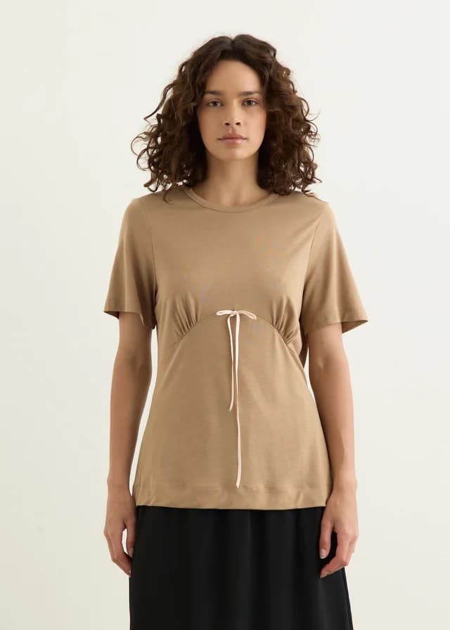 Simone Rocha Gathered Bust Bow T-Shirt in TOFFEE/PINK, image 1 of 1 from Incu