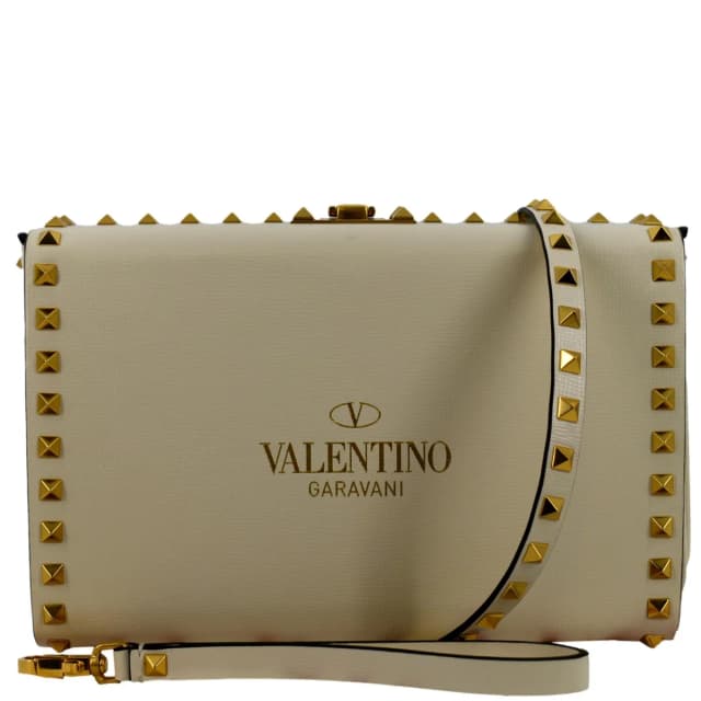 Valentino Garavani Rockstud Alcove Calfskin Leather Clutch Shoulder Bag Ivory in White Calfskin from Dallas Designer Handbags, photo 1 of 1