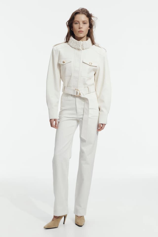 AJE Mossan Cropped Jacket in IVORY, image 1 of 1 from Aje