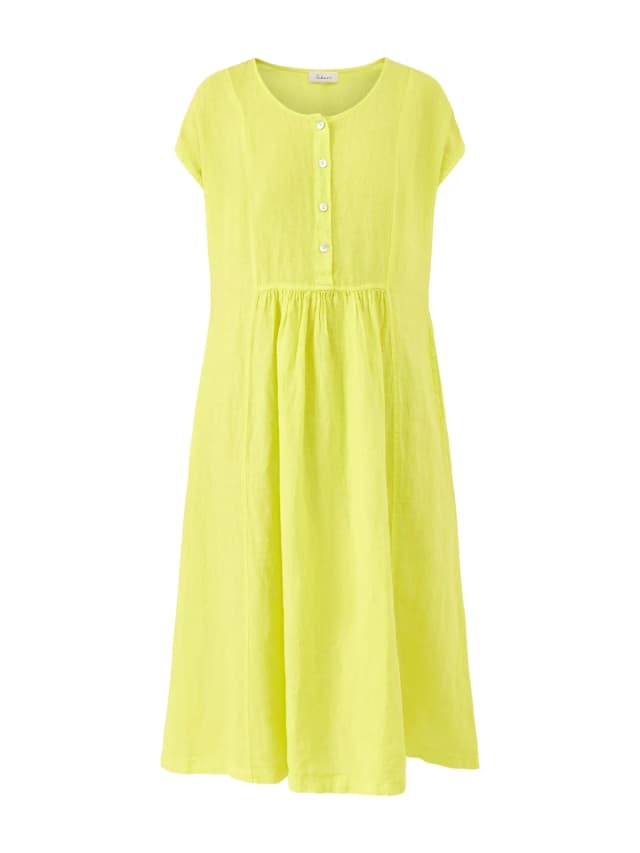 Sahara Fine Linen Short Sleeve Midi Dress Yellow in Lemon, image 1 of 1 from Fenwick