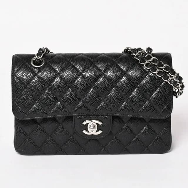 Chanel Quilted 23 Double Flap Chain Shoulder Bag Caviar Leather CC Logo Silver in Silver Caviar leather from The Reluxe, photo 1 of 1