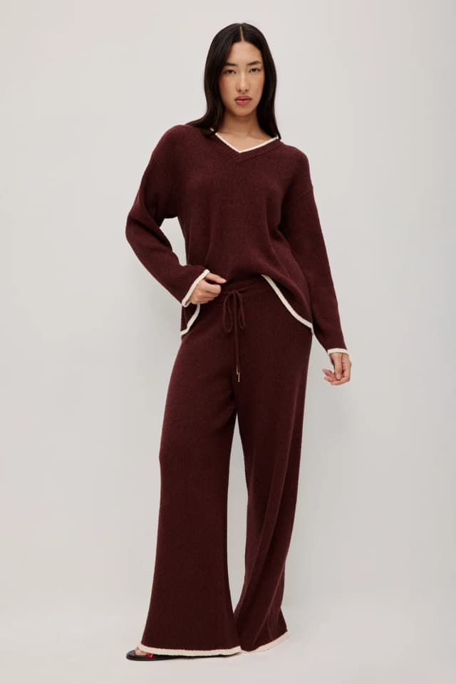 Athletica Textured Knit Pant in OXBLOOD, image 1 of 1 from Aje