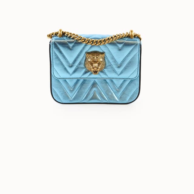Gucci Broadway Blue Metallic Flap Bag in Blue Calfskin from The Purse Affair, photo 1 of 1