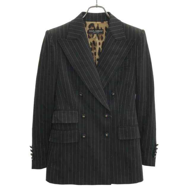 Dolce & Gabbana Leopard Liner Double Breasted Blazer Jacket Black 38 in Black Wool from The Reluxe, photo 1 of 1