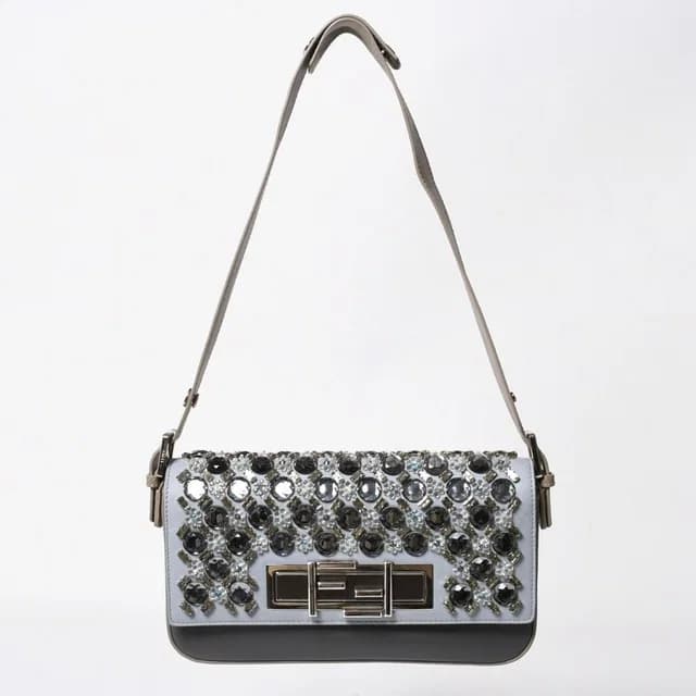 Fendi Shoulder Bag Bucket Bijou Rhinestone Leather Gray Silver in Grey Leather from The Reluxe, photo 1 of 1