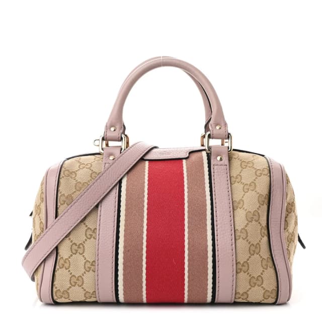 Gucci Vintage Web Boston Coated Canvas Bag - Beige & Pink in Beige Coated canvas from H&T, photo 1 of 1