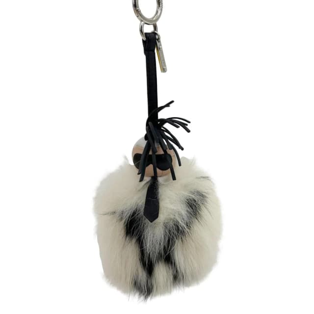 Fendi Karlito Pompom Leather Fox Fur Bag Charm White in White Leather from Dallas Designer Handbags, photo 1 of 1