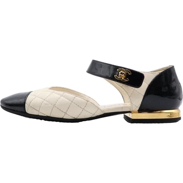Chanel Ballerina Patent Quilted Turnlock Flat Pumps Black White in Black Patent leather from The Reluxe, photo 1 of 1