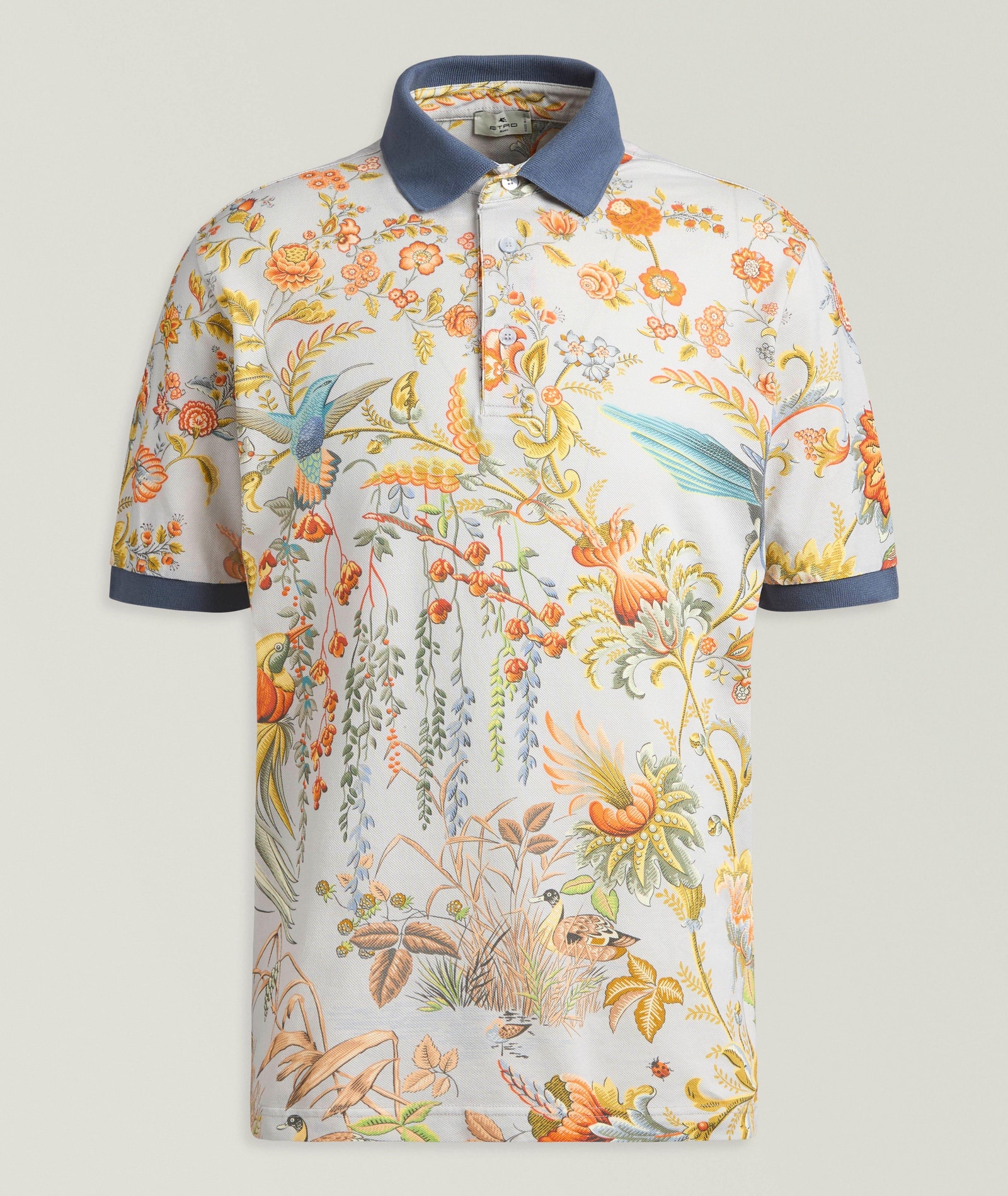 Etro Floral Cotton Piqué Polo Shirt in Blue Cotton & Cotton Blends, image 1 of 1 from Harry Rosen