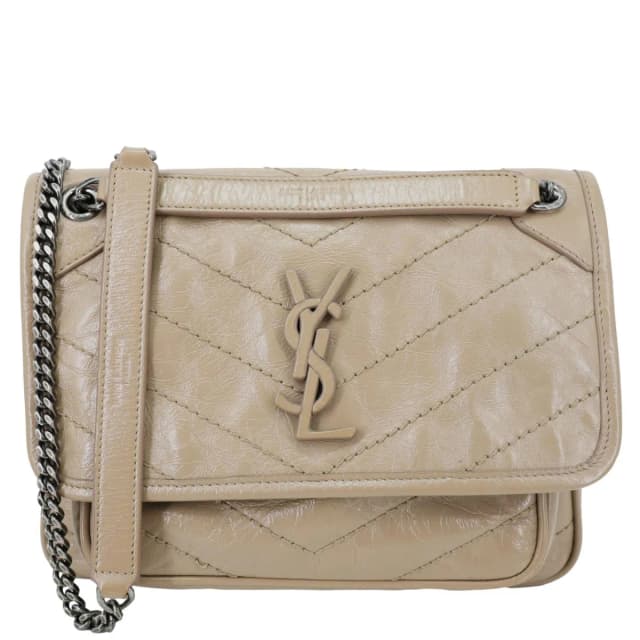 Saint Laurent Niki Baby Monogram Crinkled Leather Chain Crossbody Bag Beige in Beige Leather from Dallas Designer Handbags, photo 1 of 1
