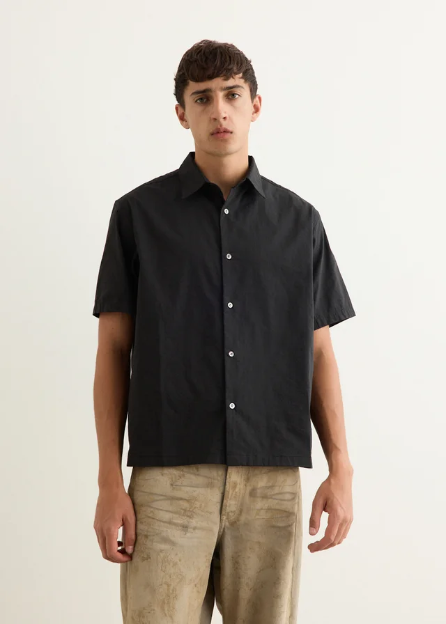 Saturdays NYC Bruce Tonal Stripe Short Sleeve Shirt in BLACK, image 1 of 1 from Incu