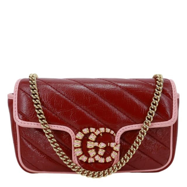 Gucci Vintage Effect Super Mini GG Marmont Diagonal Leather Shoulder Bag Red 574969 in Red Leather from Dallas Designer Handbags, photo 1 of 1