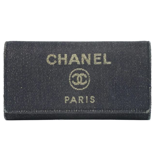 Chanel Deauville CC Logo Zip Around Wallet Denim Navy in Navy Denim from The Reluxe, photo 1 of 1