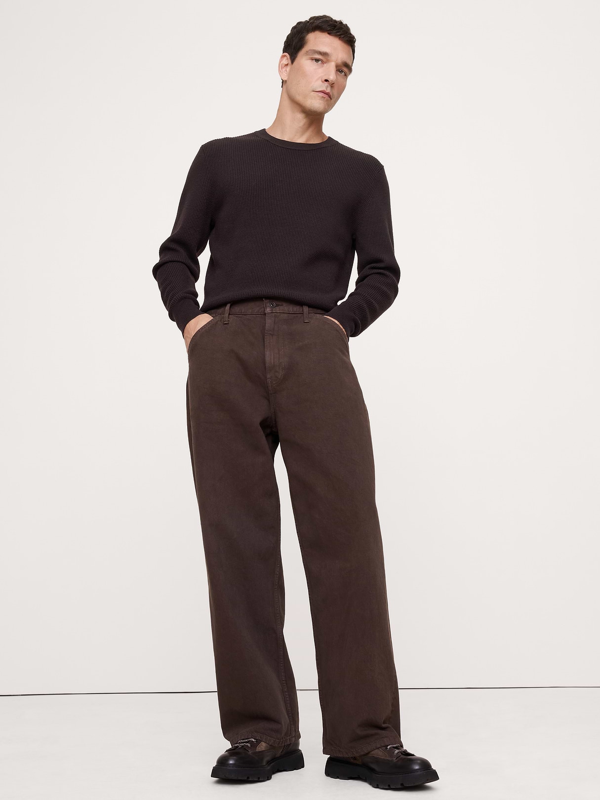 Banana Republic Merino Thermal Crew-Neck Sweater in Brownstone, image 1 of 1 from Banana Republic (Canada)