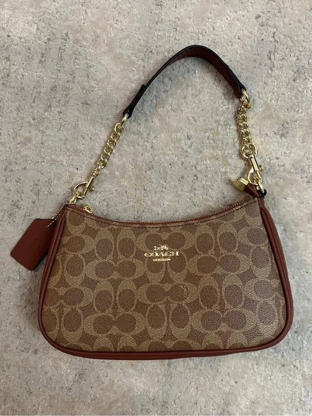 Coach Brown Signature Shoulder Terri Bag With Gold Chain in red|brown from Poshmark, photo 1 of 1