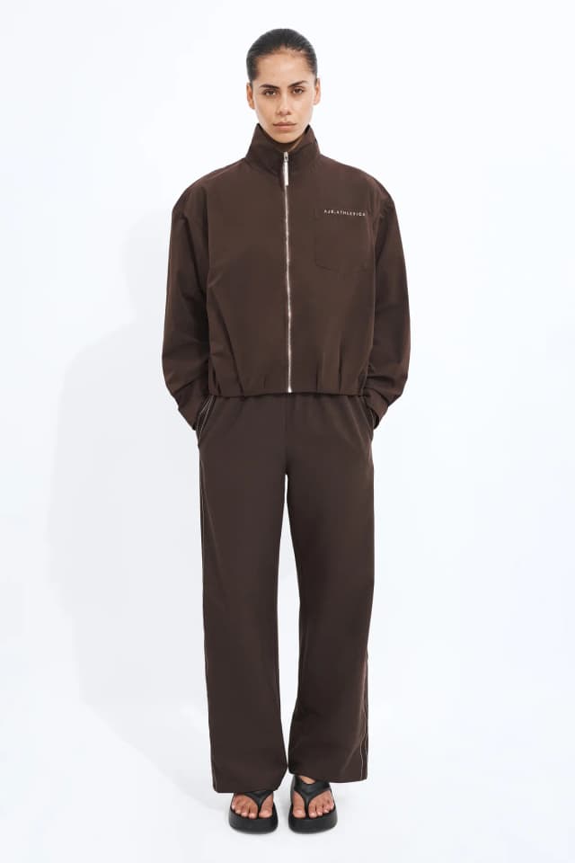 Athletica Bubble Hem Shirt in CHOCOLATE, image 1 of 1 from Aje