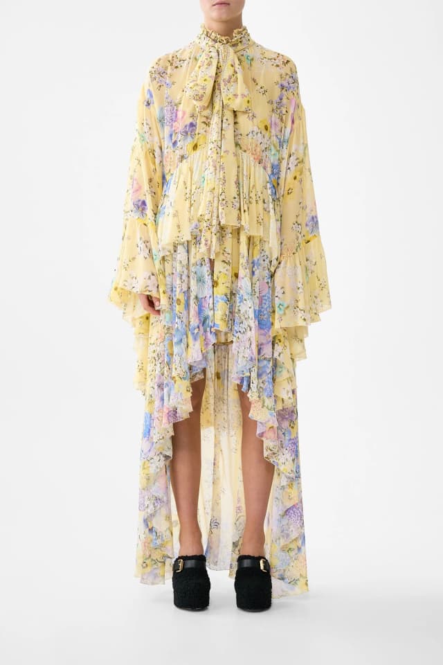 Camilla eBoutique RUFFLE HIGH LOW DRESS WITH LONG SLEEVE DARLING BUDS, image 1 of 1 from CAMILLA