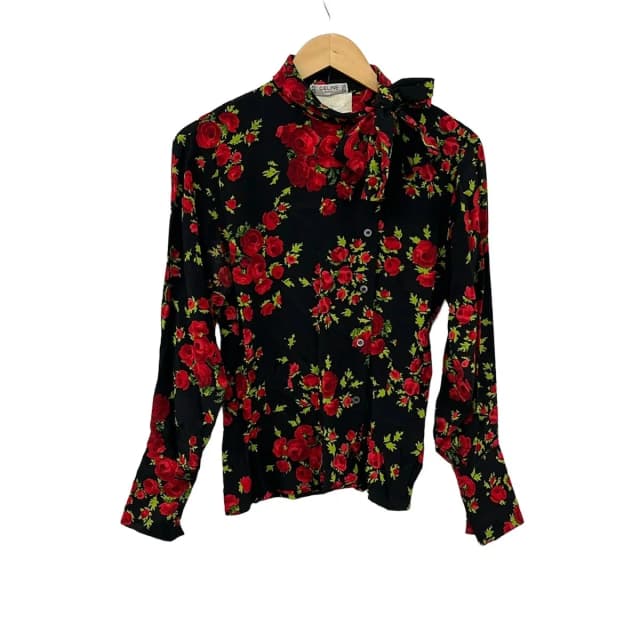 Celine Long Sleeve Shirt Blouse Black Red Light Green Floral Pattern in Black from The Reluxe, photo 1 of 1