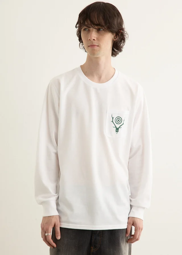 SOUTH2 WEST8 Long Sleeve Round Pocket T-Shirt in A-White, image 1 of 1 from Incu