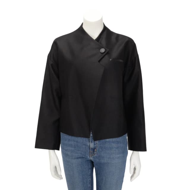 Hermès Twill Clou De Selle Button Jacket FR 36 in Black Wool from Blue Spinach, photo 1 of 1