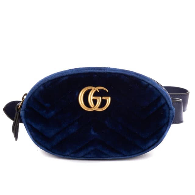 Gucci Marmont Belt Bag Navy Chevron Velvet Canvas in Navy Canvas from The Reluxe, photo 1 of 1