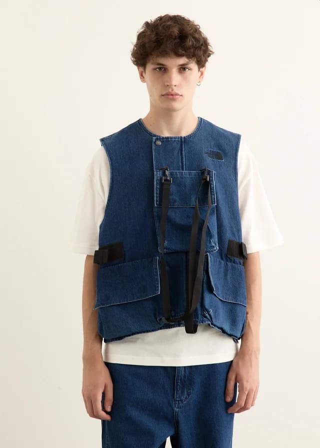 The North Face Denim Modular Vest in ESTATEBLU, image 1 of 1 from Incu