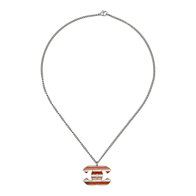 Chanel Striped CC Enamel Pendant Necklace from Clotheshorse Anonymous, photo 1 of 1