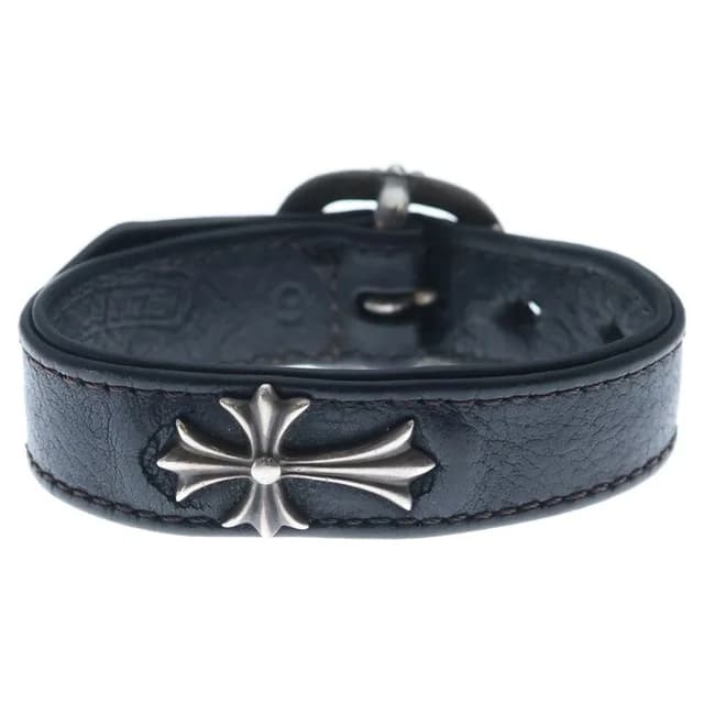 Chrome Hearts Gunslinger Tiny CH Cross Decoration Leather Bracelet Black Silver in Black Leather from The Reluxe, photo 1 of 1