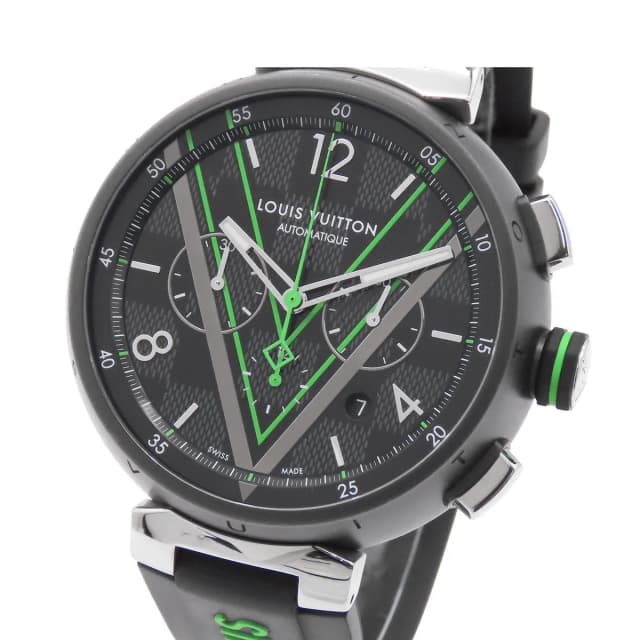 Louis Vuitton Tambour Chronograph Damier Graphite Lace Black SS Rubber Watch in Black from The Reluxe, photo 1 of 1