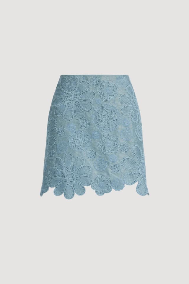 AJE Gia Embroidered Mini Skirt in DUCK EGG, image 1 of 1 from Aje
