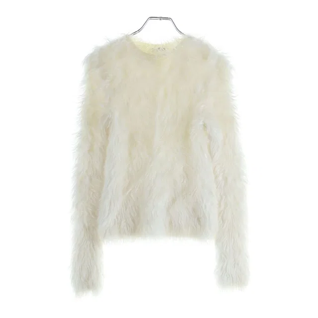 Balenciaga Fuzzy Crewneck Fur Neck Long Sleeves Sweatshirt White in White from The Reluxe, photo 1 of 1