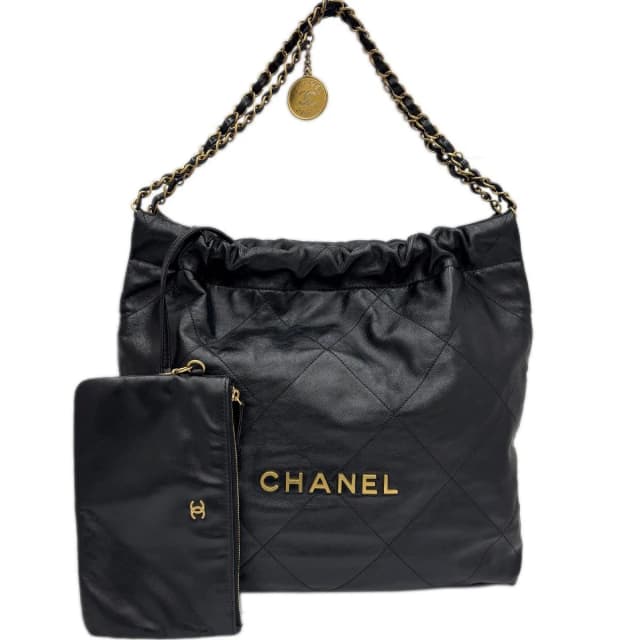 Bag Chanel 22 Medium Shoulder Black Gold Shinycalfskin in Black Calfskin from The Reluxe, photo 1 of 1