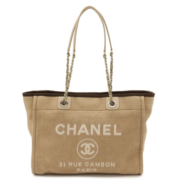 Chanel Deauville Line Tote MM Medium Chain Shoulder Bag Beige Brown Silver in Brown Canvas from The Reluxe, photo 1 of 1