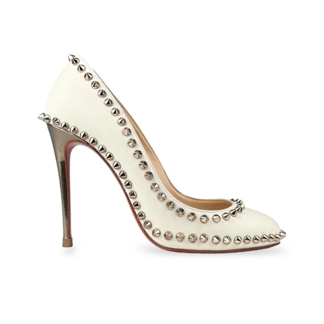 Christian Louboutin Neige/Colombe Met Dorispiky 100 Kid/Specchio Heel in White Leather from Designer Archives, photo 1 of 1