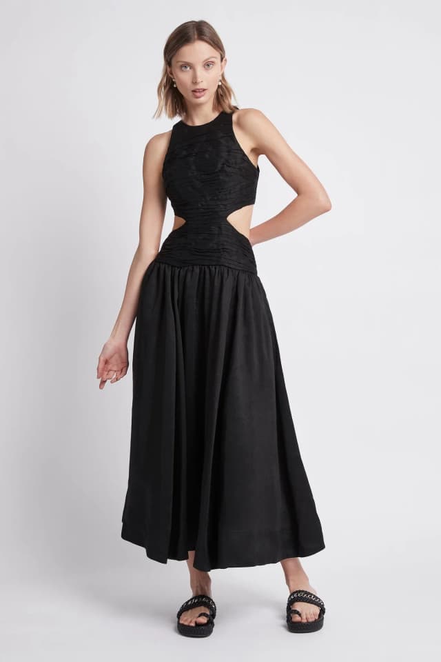 AJE Introspect Cut Out Midi Dress in BLACK, image 1 of 1 from Aje