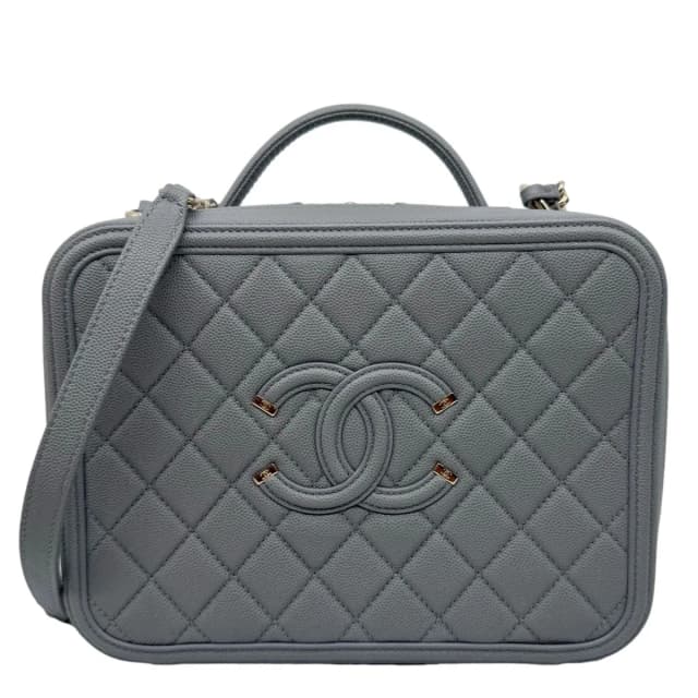 Chanel Vanity Case Filigree CC Large Caviar Quilted Shoulder Bag Grey in Grey Caviar leather from Dallas Designer Handbags, photo 1 of 1