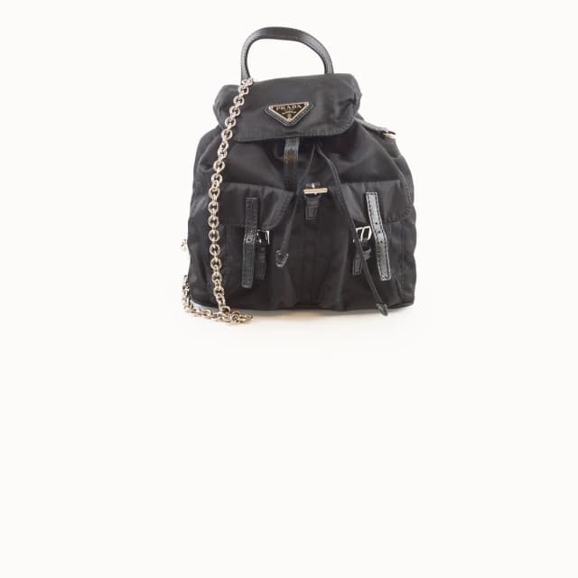 Prada Mini Nylon Chain Backpack Black in Black Nylon from The Purse Affair, photo 1 of 1