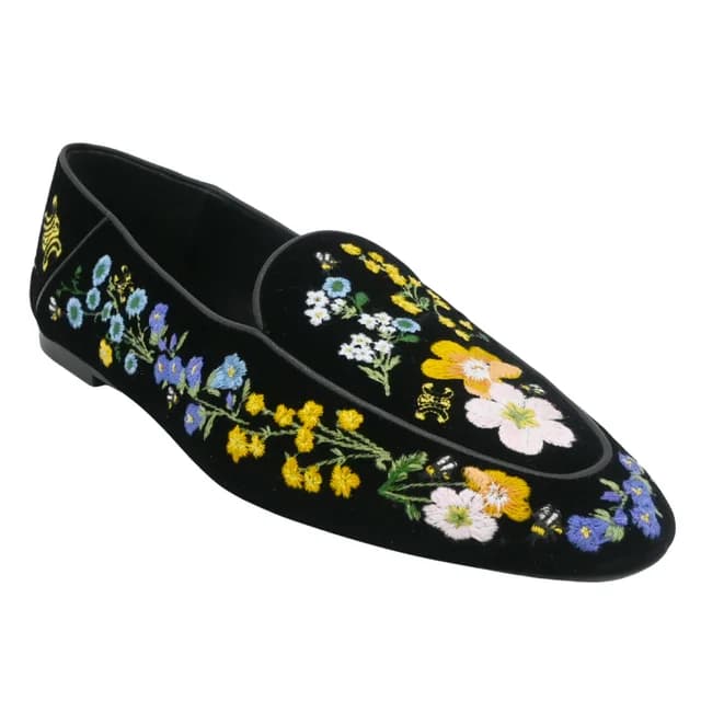 Celine Black Velvet Floral Embroidered Loafers in Black Velvet from Clotheshorse Anonymous, photo 1 of 1
