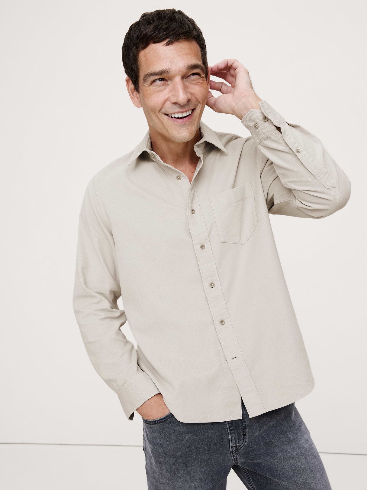 Banana Republic Standard-Fit Lightweight Corduroy Shirt in Cream White, image 1 of 1 from Banana Republic (US)