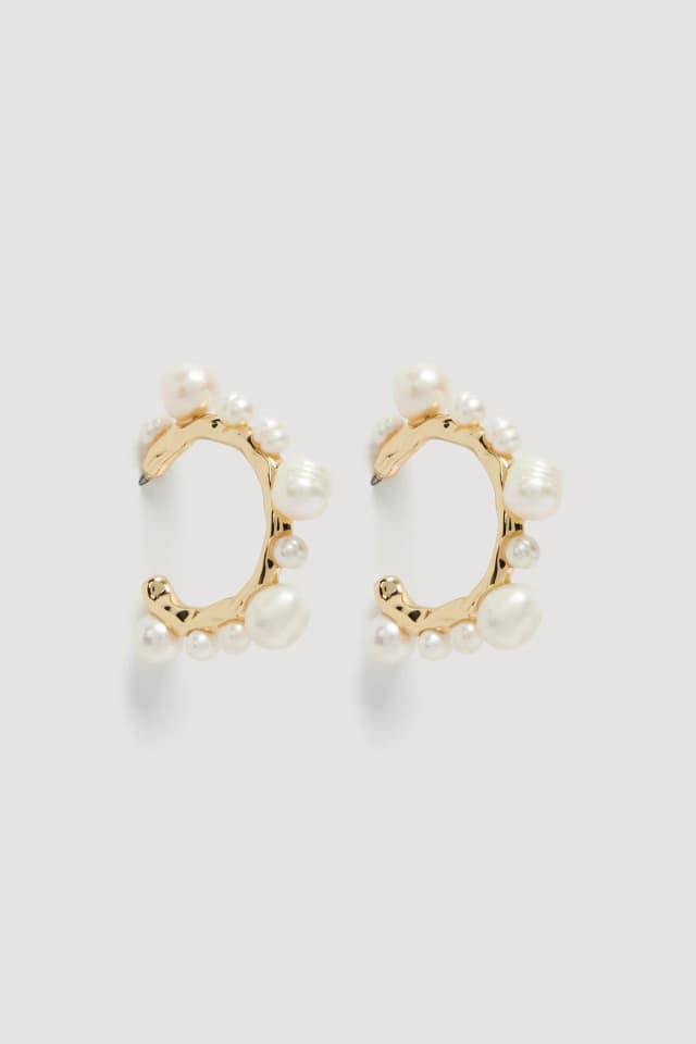 AJE Arrow Hoop Stud in GOLD/PEARL, image 1 of 1 from Aje