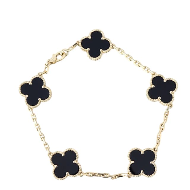 Van Cleef & Arpels Vintage Alhambra 5 Motif Onyx 18k Yellow Gold Bracelet in Yellow from Luxe.It.Fwd, photo 1 of 1